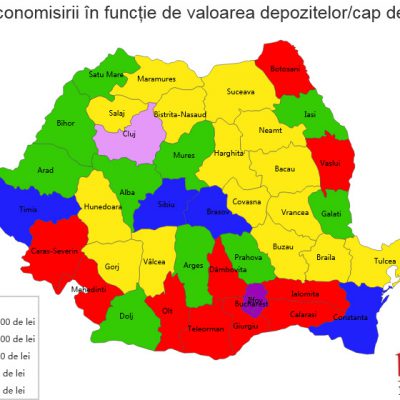 Harta economisirii în România. Depozitele populației din București + Ilfov valorează cât banii puși deoparte de locuitorii din 30 de județe la un loc